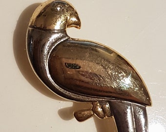 Vintage parrot brooch, Exotic Bird Pin, Liz Claiborne inspired, Gold and Silver color Parrot Brooch, Long Tailed Bird, vintage jewelry