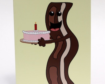 Bacon A Cake - Birthday Card, bacon birthday card, birthday pun, funny birthday card