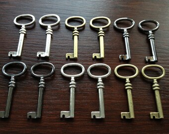 The Brontë Sisters - Skeleton Keys - 12 x Antique Bronze, Gunmetal & Silver Barrel Antique Keys Vintage Skeleton Keys Key Charms