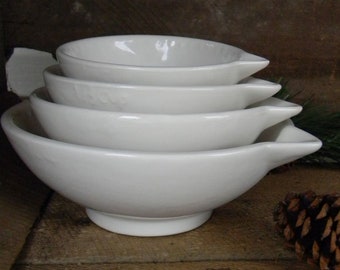 Nesting Ceramic Measuring Cups WHITE 1 Cup, 1/2 Cup, 1/3 Cup, 1/4 Cup Bowl cup set, Prep Bowls , bake, hostess, wedding or new home gift