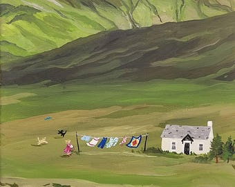 Hanging Laundry. Original acrylic on 11" x 14" x 3/4" gallery wrap canvas