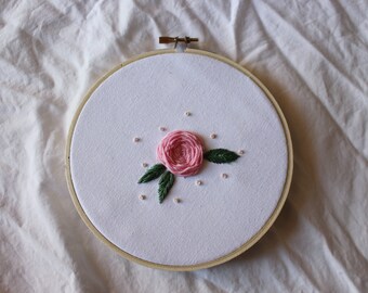 Pink Rose 6 inch Embroidery Hoop
