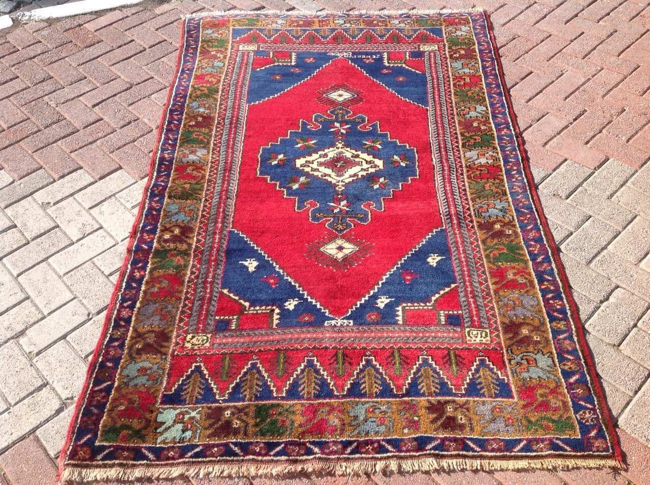 Red Bohemian Rug Area rug Vintage rug Traditional Anatolian