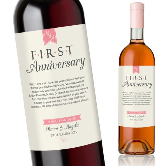 Items similar to First Anniversary Wine Label Personalised 1st