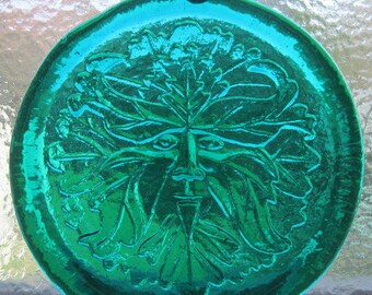 Cape Cod Greenman Green Man Pressed Art Glass Suncatcher Ornament
