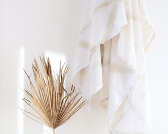 Shibori Hand Dyed Linen Throw // Ecru Blanket