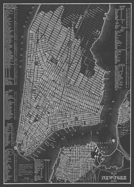 new york city map manhattan street map dark gray