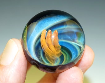 Fumed Vortex Glass Marble with Gold Twist - Borosilicate, Flamework, Handmade (ref #589)
