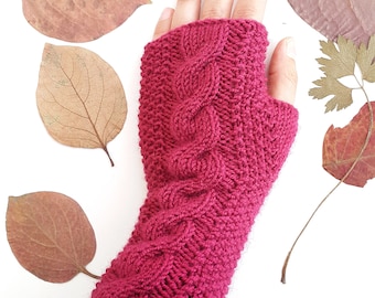Magenta cable knit gloves - Knit fingerless gloves Fingerless gloves Women gloves Christmas gifts Cable knit arm warmers Magenta gloves