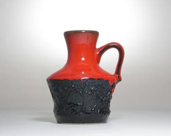 Mid century Vintage Ceramic Vase Fat Lava German black and red Ceramic Vase 60s