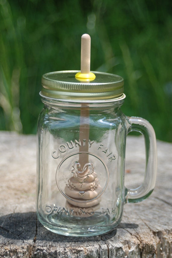 1 Big Mug Mason Jar  Honey Pot  with Birch Dipper Empty Honey