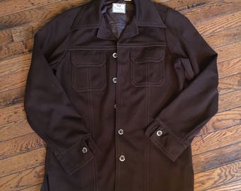 Vintage 1970's Levi's Panatela Brown Polyester Jacket Shirt Medium