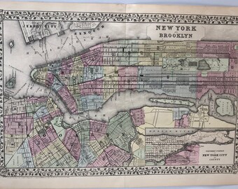 New York and Brooklyn Vintage Map