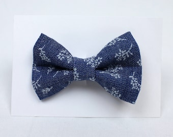 Denim Floral Print Hair Bow