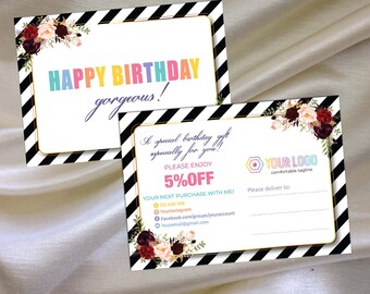 LLR kit,Custom Birthday Card, Striped Floral Flower, LLR Marketing kit, Branding, Marketing for Consultant | MKBI_03