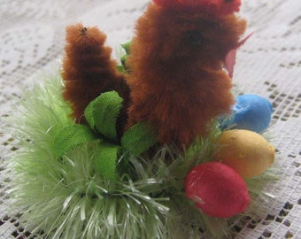 Spun Cotton And Chenille Chick On Nest Made in The Czech Republic