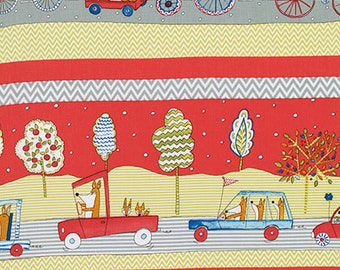 1 YARD Dena Designs FOX PLaYGROUND Animals in Cars Transport in Red for Free Spirit