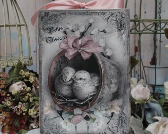 Oiseaux & Pot de fleur ~ Shabby Chic ~ Vintage ~ pays Français ~ style chalet Wall Decor signe