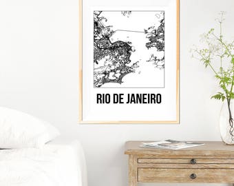 Rio De Janeiro City Map Print - Black and White Minimalist City Map - Rio De Janeiro - Rio De Janeiro Print - Many Sizes/Colours Available