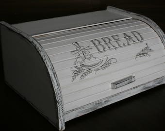 Primitive BREAD BOX, Bread Bin, White Bread box, Distressed, Rustic, Country, Shabby, French style, Wooden breadbox, breadbin, storing bread