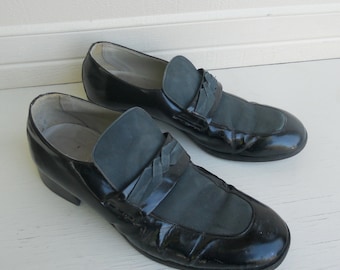 Vintage Men's Patent Leather Mod Two Tone Dress Shoes 10D FREE SHIPPING