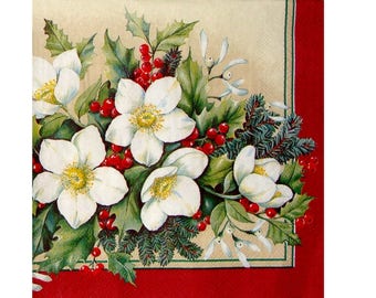 Set of 3 napkins NOE098 Bouquet of winter / Christmas