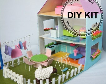 DIY felt Dollhouse and furnitures KIT Package--K-T14,T15