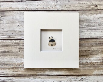 Pebble Art, Panda Art,Original Art, Sharon Nowlan, Shell and Pebble art, 5 by 5