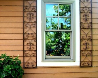 New Orleans Exterior Wrought Iron Window Shutters - Metal Wall Art For Outdoors or Use As Oblong Home Decor