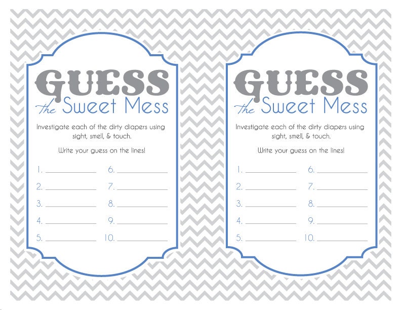 Baby Shower Diaper Game Candy Bar / Baby Shower Game Cards for Guess ...