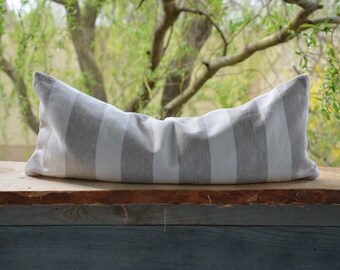 Buckwheat hulls Neck linen pillow Striped small linen pillow 45x18 Removable cover Yoga pillow Gift for yogis Back neck pain relief pad