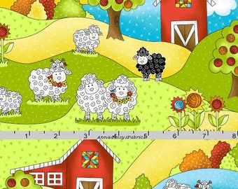 Knitting Sheep Fabric, Farm, Barn & Sheep Quilt Fabric, Henry Glass Knit Happy HEG 1077 10 Stitches of Love, Fabric for Knitters, Cotton