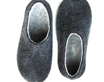 Felted Mens carbone - pantofole di lana - scarpe - scarpe minimalista - gomma suole - autunnali regali - regali per lui - padri giorno - lana
