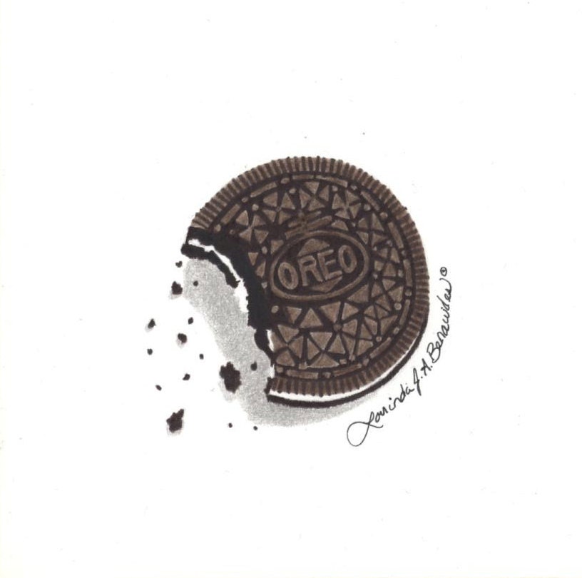 Drawing of oreo cookie photo realistic art illustration