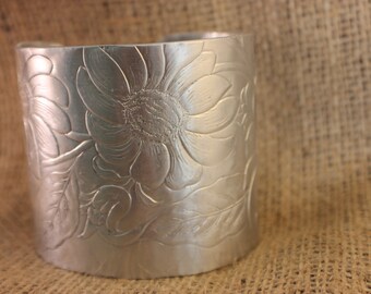 Unique Vintage aluminum Floral Cuff Bracelet