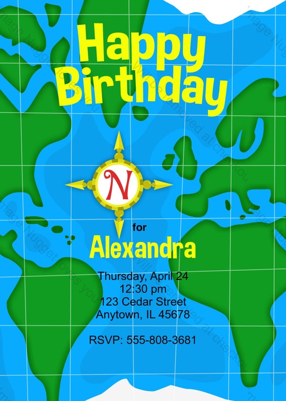 World Map Birthday Party Invitation printable birthday