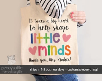 teacher tote bag - adorable teacher tote for kindergarten, first grade - teacher gift big heart to help shape little minds MSCL-028-b