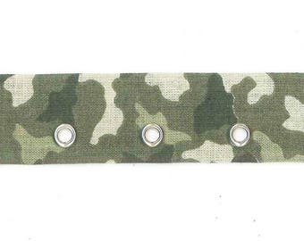 Ribbon band eyelets khaki green camouflage by 10 cm