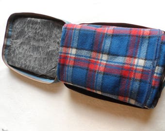 Vintage 1960's STADIUM SEAT & BLANKET* Wool Plaid Blanket Vinyl Cover Two Seater Football Game Comfort