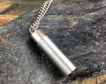 Cremation Necklace, Stainless Steel Urn, Cylinder Memorial Necklace, Brushed Stainless Steel Urn, Memory, Ashes, Pet, Modern, Trendy Jewelry
