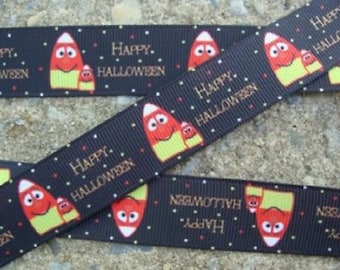 5 Yards Printed Grosgrain Ribbon Happy Halloween Candy Corn