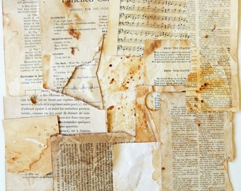 Coffee and Tea Dyed Vintage Paper Scraps, Paper Ephemera, Supplies, Scrapbooking, Mixed Media, Collage PE377