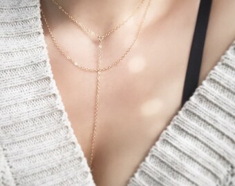 Kuuipo Layered necklace - gold Y necklace, gold lariat necklace, multi strand Y necklace, delicate Y necklace, gold strand necklace, Hawaii