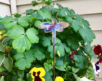 Copper Dragonfly Plant Stake Rustic Hand Cut By Larry West