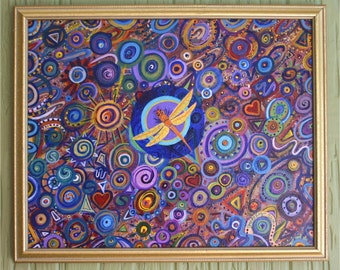 Dragonfly and Circles Original Painting Free Shipping USA