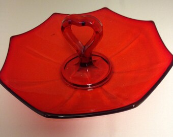 Red, Red Candy Dish with a Heart Handle