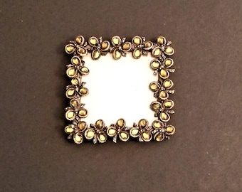 Green Picture Frame, Jeweled Frame, St Patricks Day, Vintage Frame, 3 x 3 Frame, Small Frame, Green Decor, Ornate Metal Frame, Photo Holder