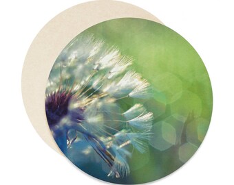 Paper Coaster, Set of 6 Round Coasters, Dandelion Coaster, Disposable Coaster, Gift under 20, Beverage Coaster, Floral Drink Coaster