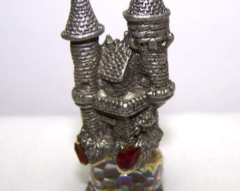 Vintage 1986 Gallo Petite Pewter Wonky Castle on a Faceted Crystal Signed E. Vincent