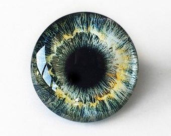 30mm handmade glass eye cabochon - grey / pale yellow eye - standard profile